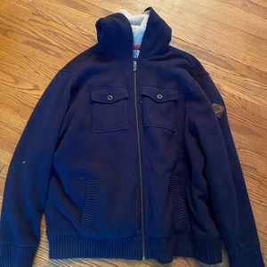 blue north face sherpa lined zip up jacket